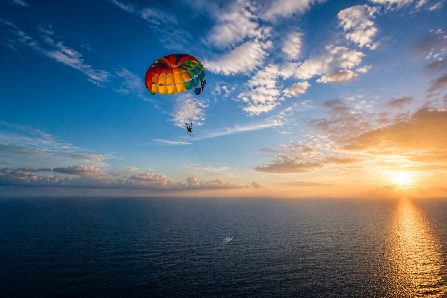 Parachute ascensionnel au coucher du soleil