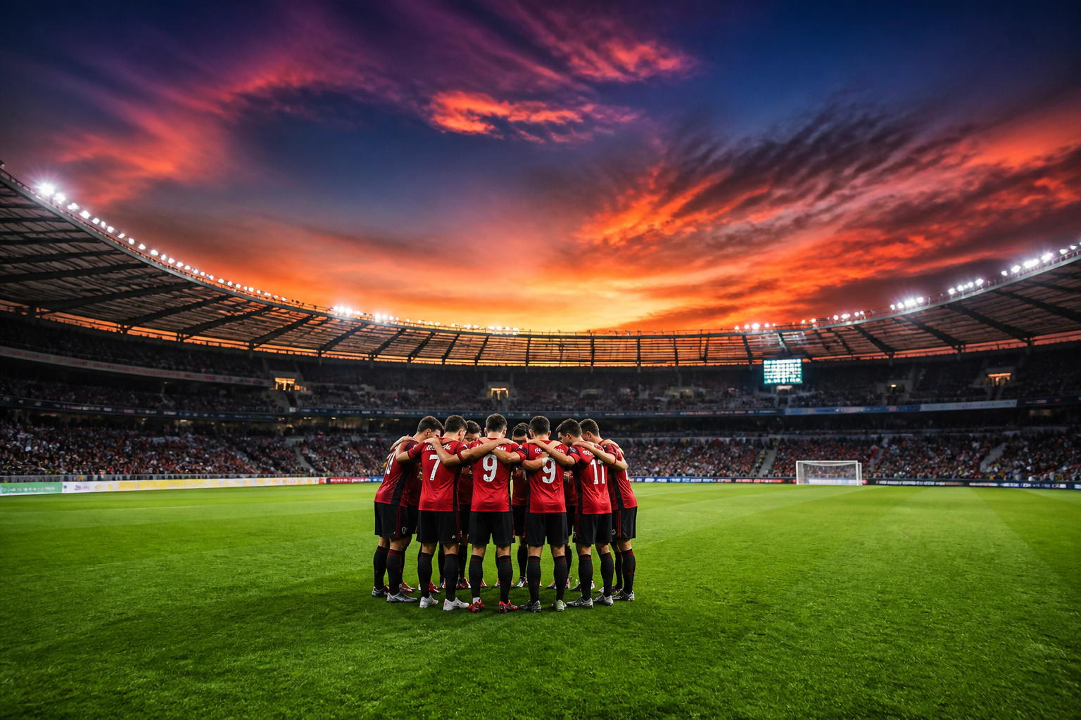 Rassemblement avant le match au crepuscule