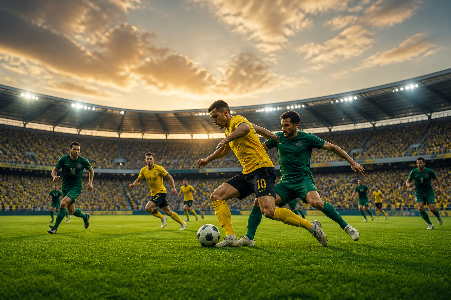 Match de football intense au stade