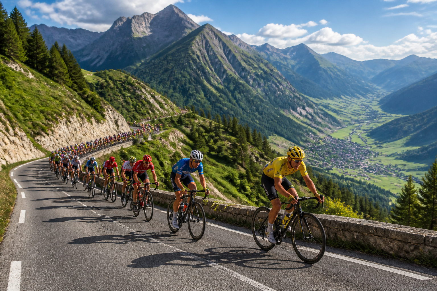 Course cycliste dans les montagnes