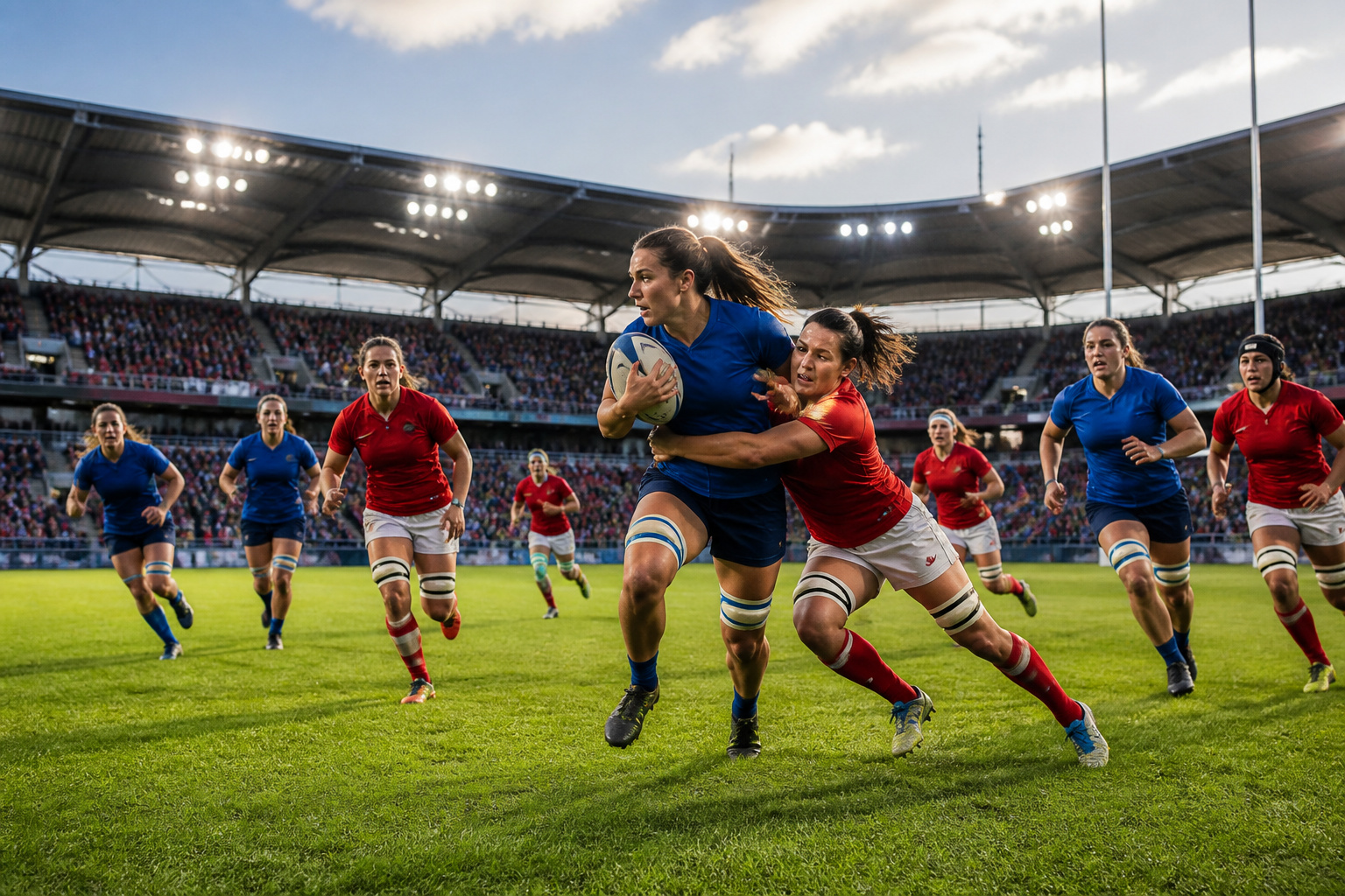 Rugby feminin action et determination