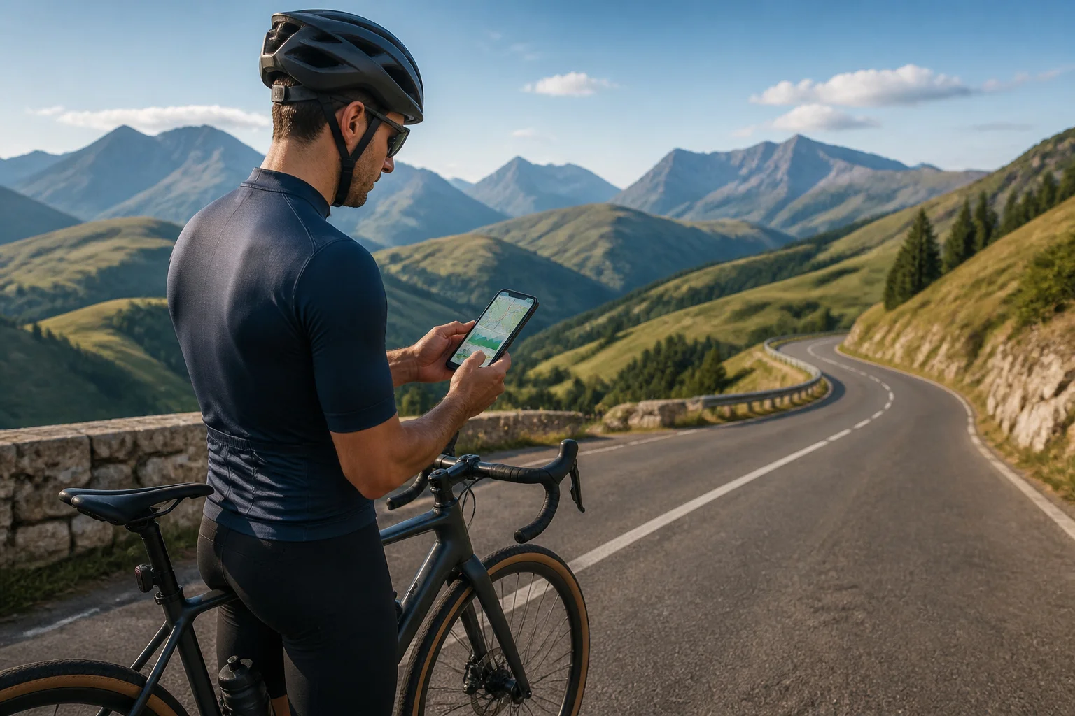 Cycliste planifiant sa route en montagne
