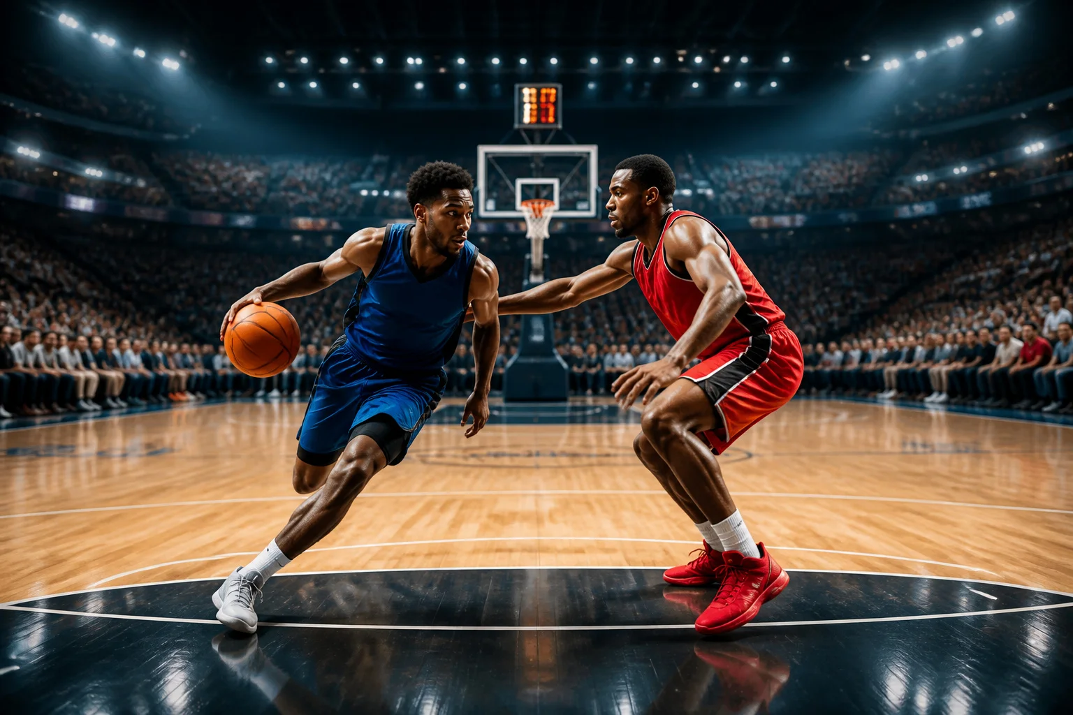 Duel de basketteurs en plein match