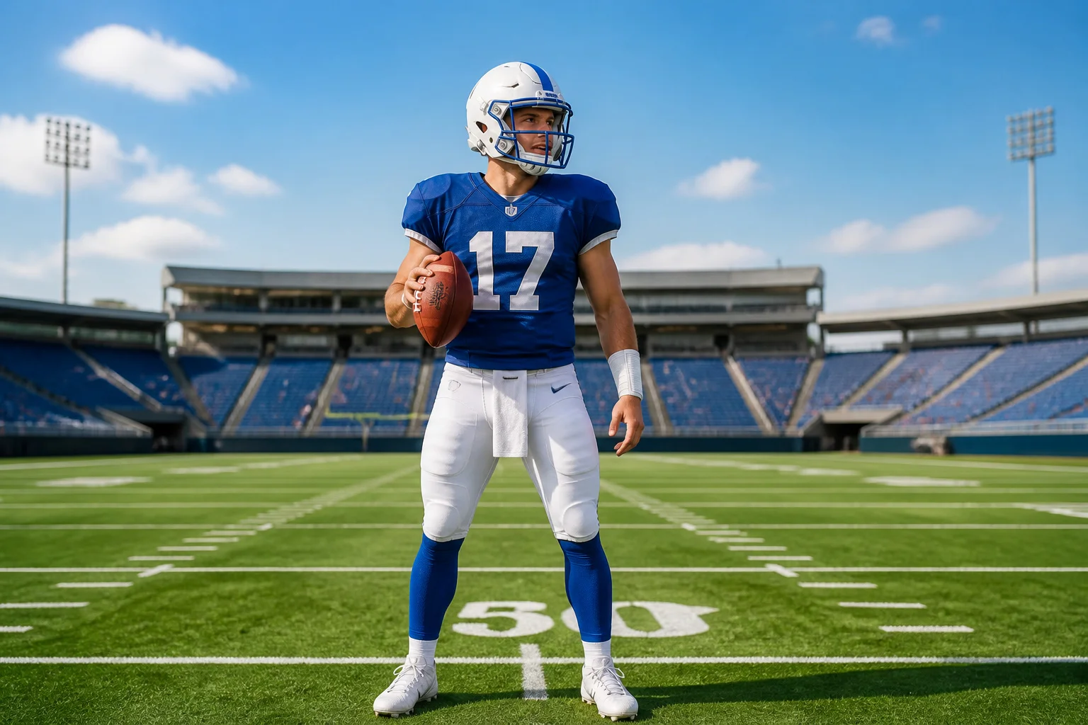 Joueur de football americain sur le terrain