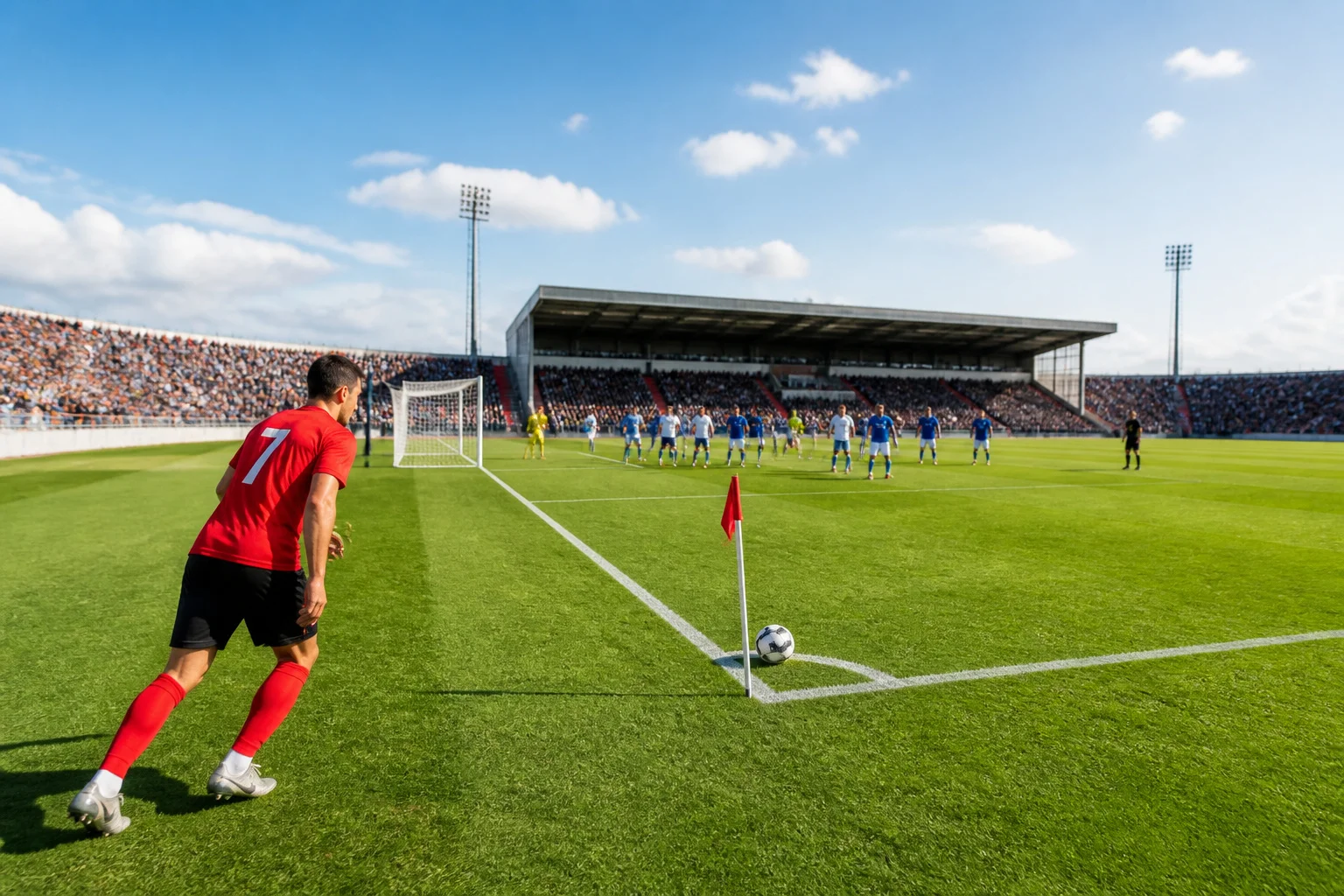 Coup de pied de coin decisif sur un terrain de football