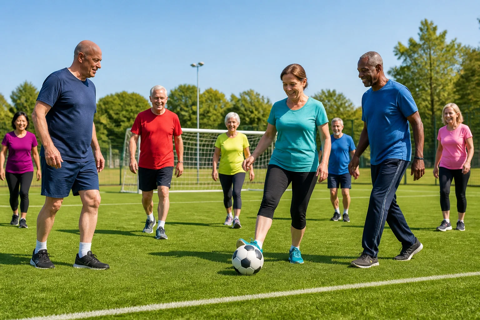 Jeu de football en marchant plein air ensoleille