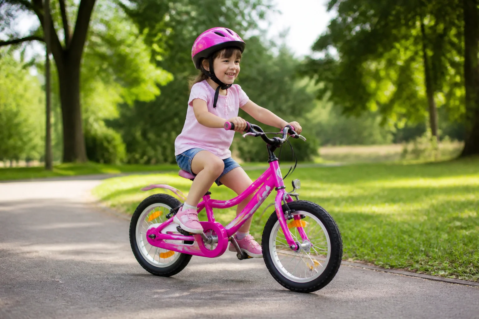 Petite fille a velo rose