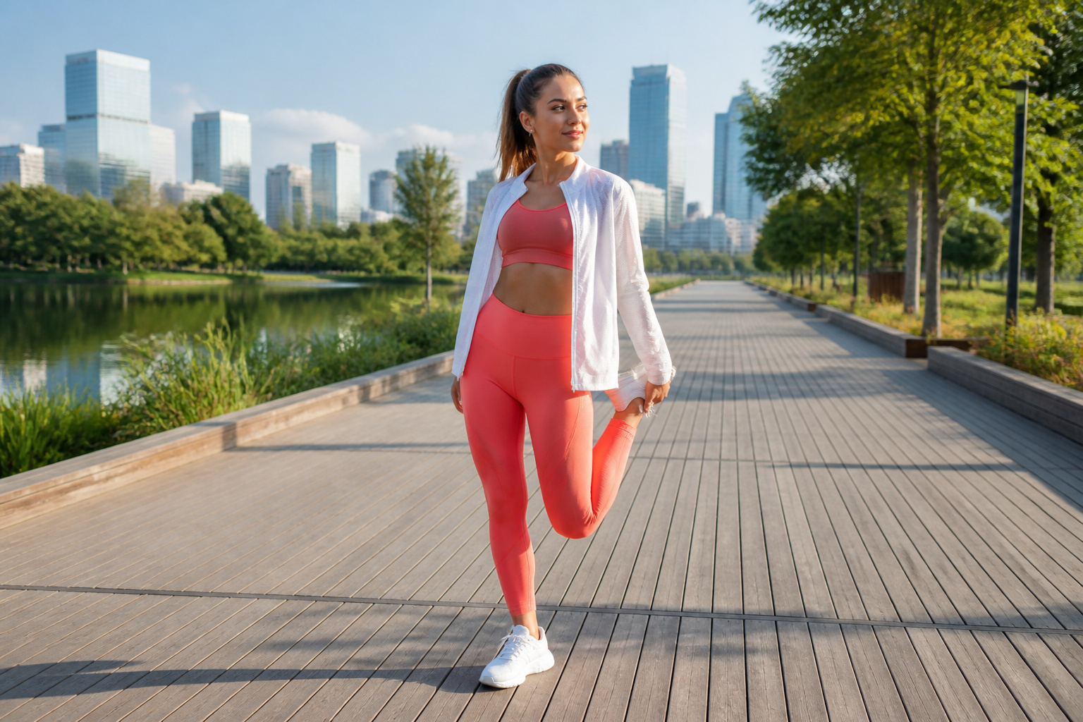 Athlete en plein etirement au parc urbain