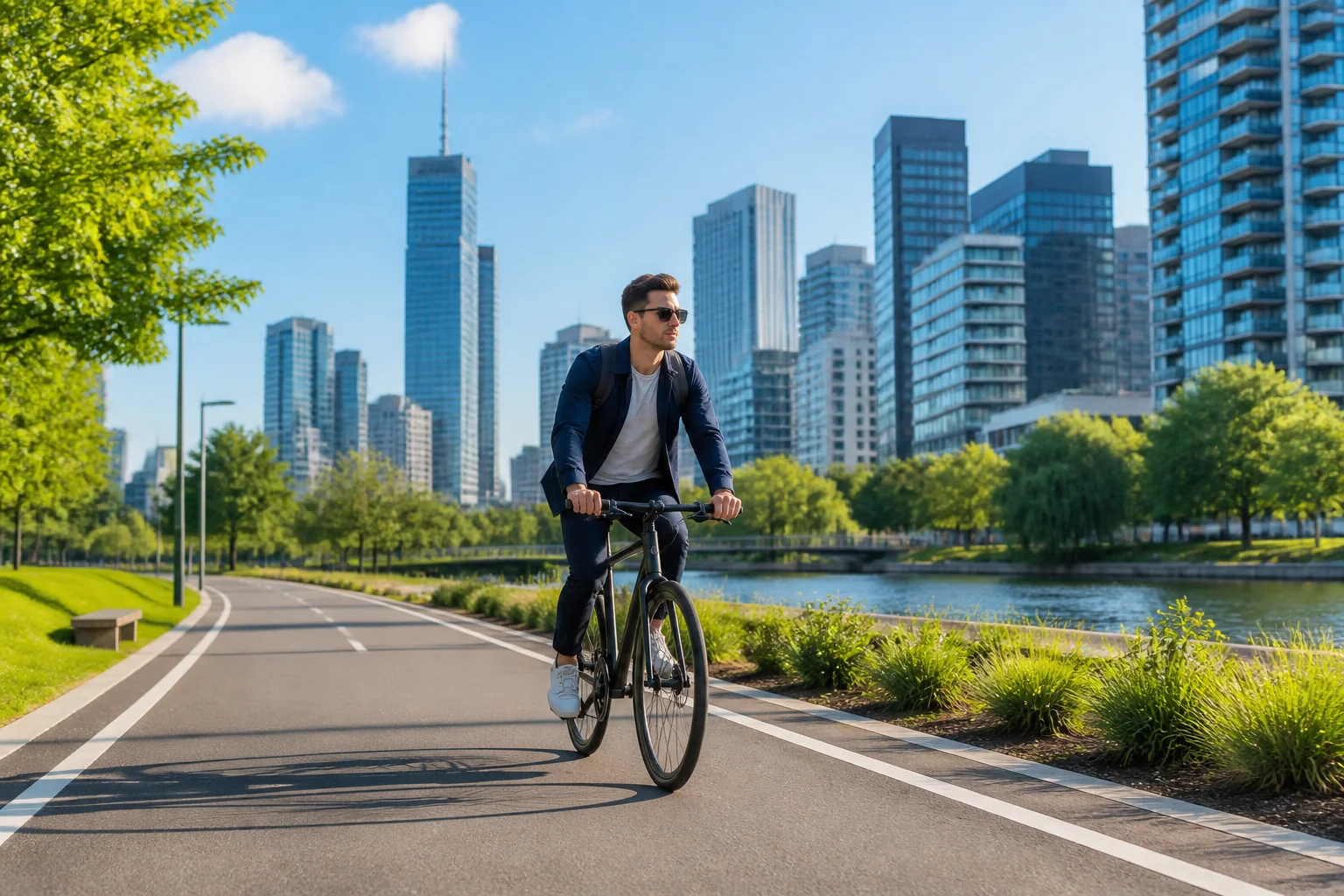 Jeune adulte a velo en ville