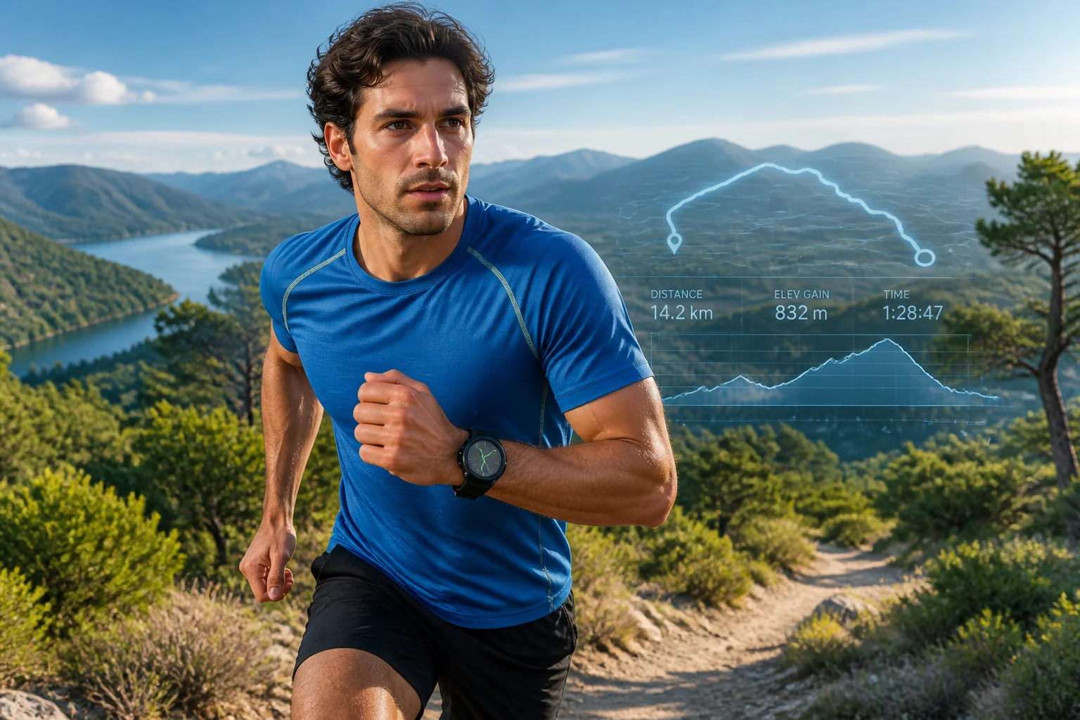 Coureur sur sentier avec donnees gps